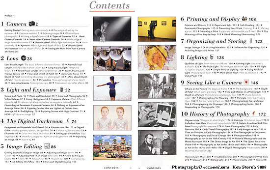 The 'Contents' pages of "A Short Course in Digital Photography"