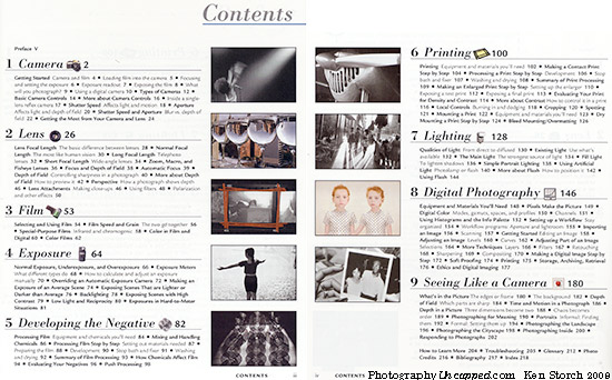 The somewhat similar 'Contents' pages of "A Short Course in Photography"