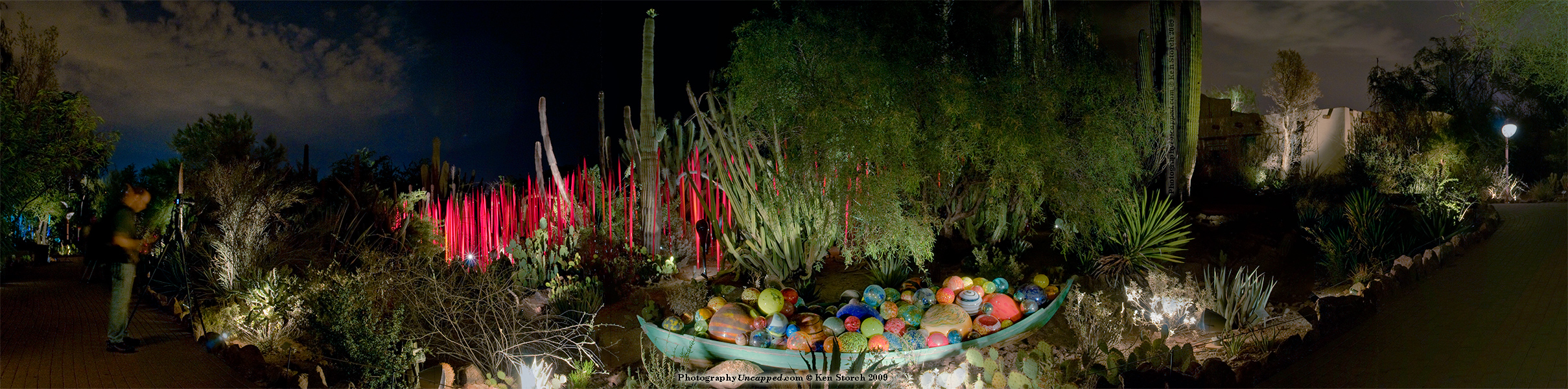 Desert Botanical Garden Chihuly installation panoramic photograph