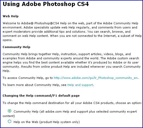 Adobe Photoshop CS4 Web Community Help - Support Page