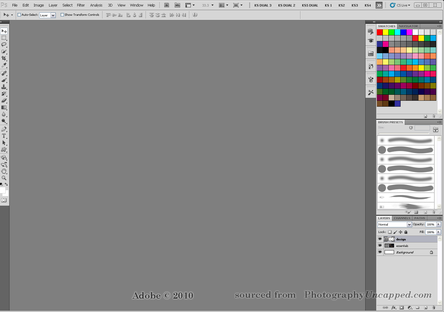 New Adobe Photoshop CS5 + CS5 Extended Workspaces Screen Captures