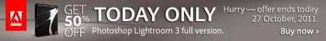 Today only - Save 50% on Lightroom 3. Ends 27 October, 2011