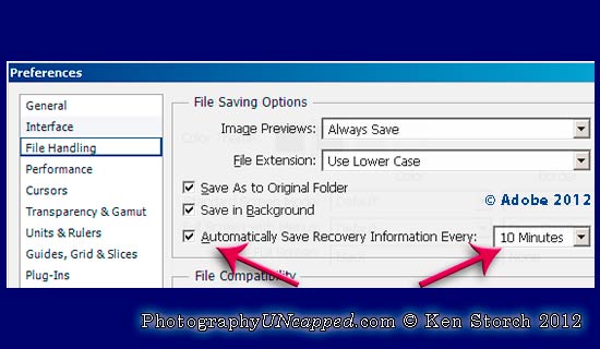Auto Recovery Save Information in Photoshop CS6 - Public Beta