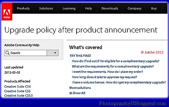 Adobe Upgrade Policy - Am I Elgible? Complimentary CS6 Upgrade?