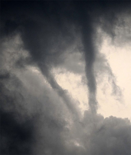 Tornados - Twin Funnel Clouds- Moundridge, Kansas, April 14, 2012 - REUTERS/Gene Blevins 